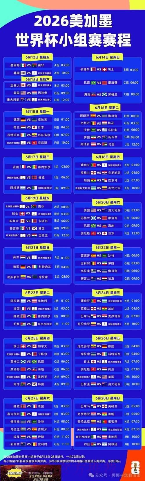 2026世界杯小组赛赛程今日比赛时间表直播平台